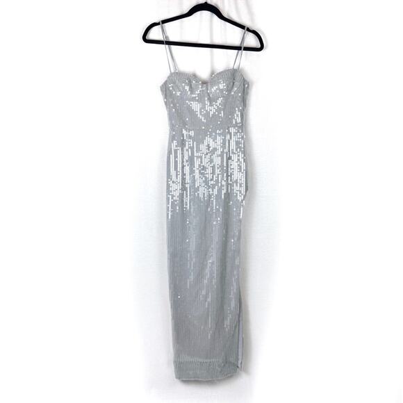 SAU LEE Opal Silver Gray Sequin Gown Bustier Sweetheart Dress US 0 NWT - Picture 2 of 7